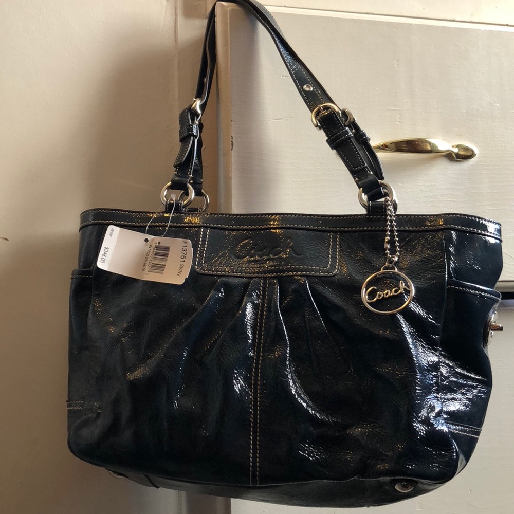 NWT Authentic Patent Leather Blue Coach Bag